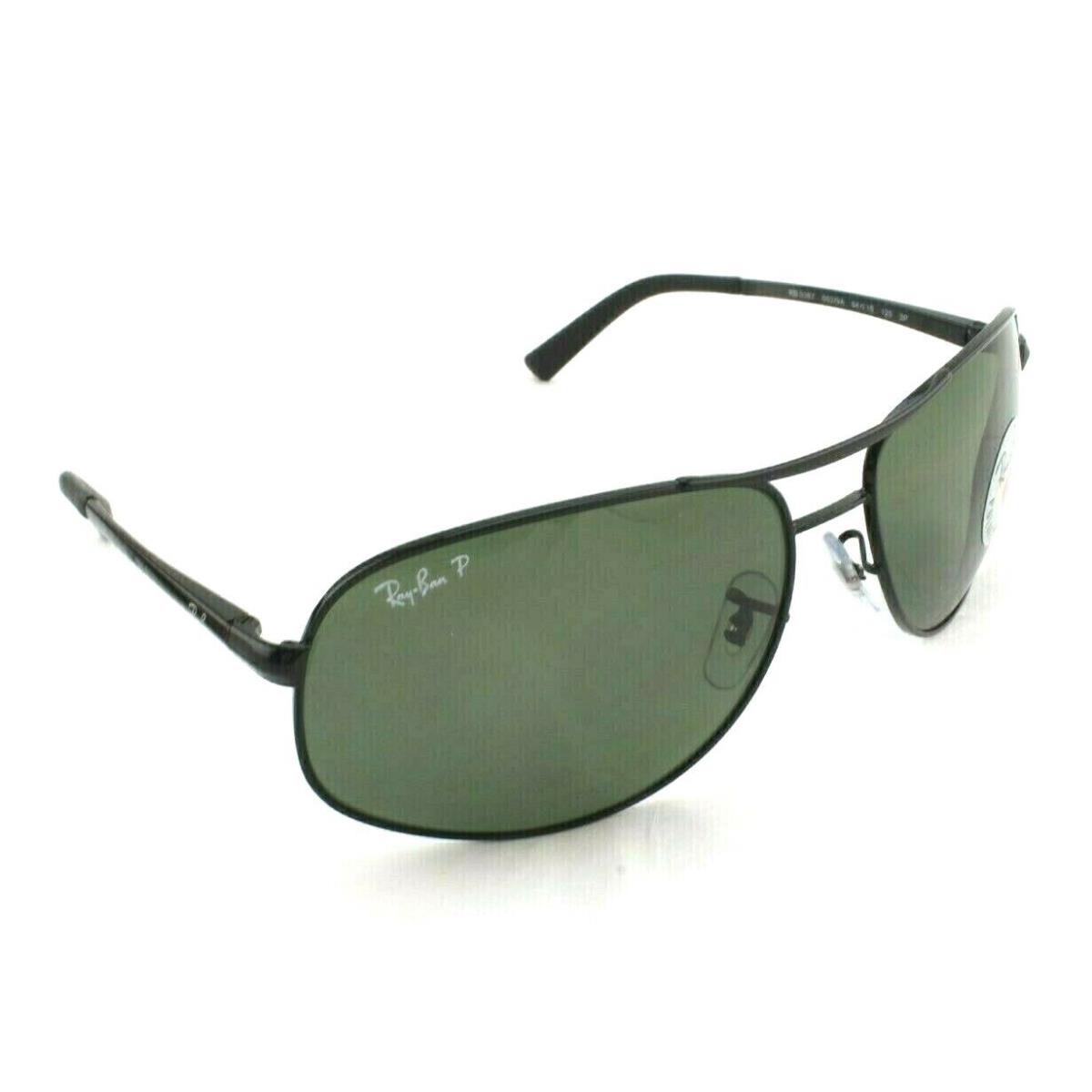 Ray Ban Black Aviator Style RB3387 64MM Polarized Sunglasses - Frame: Black, Lens: Green