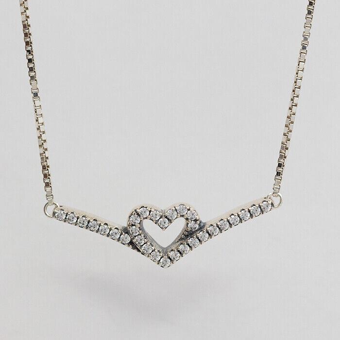 Pandora Wishbone Heart Collier Necklace 399273CZ-45 W Hinged Box