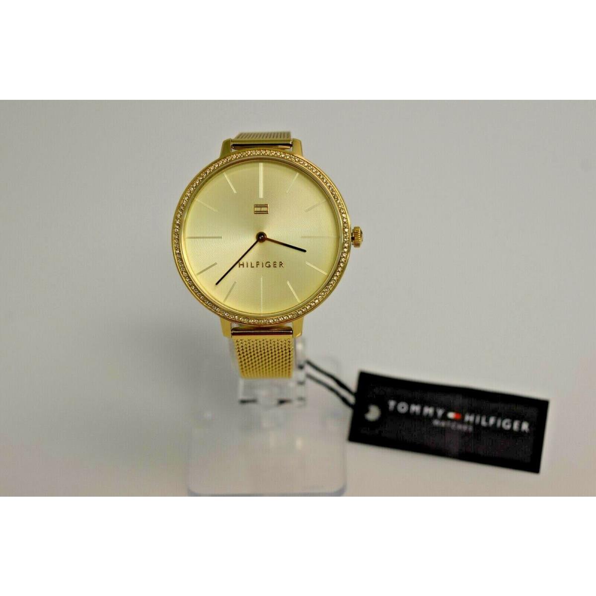 Tommy Hilfiger Women`s Gold Mesh SS Gold Dial Crystals 1782114 Watch