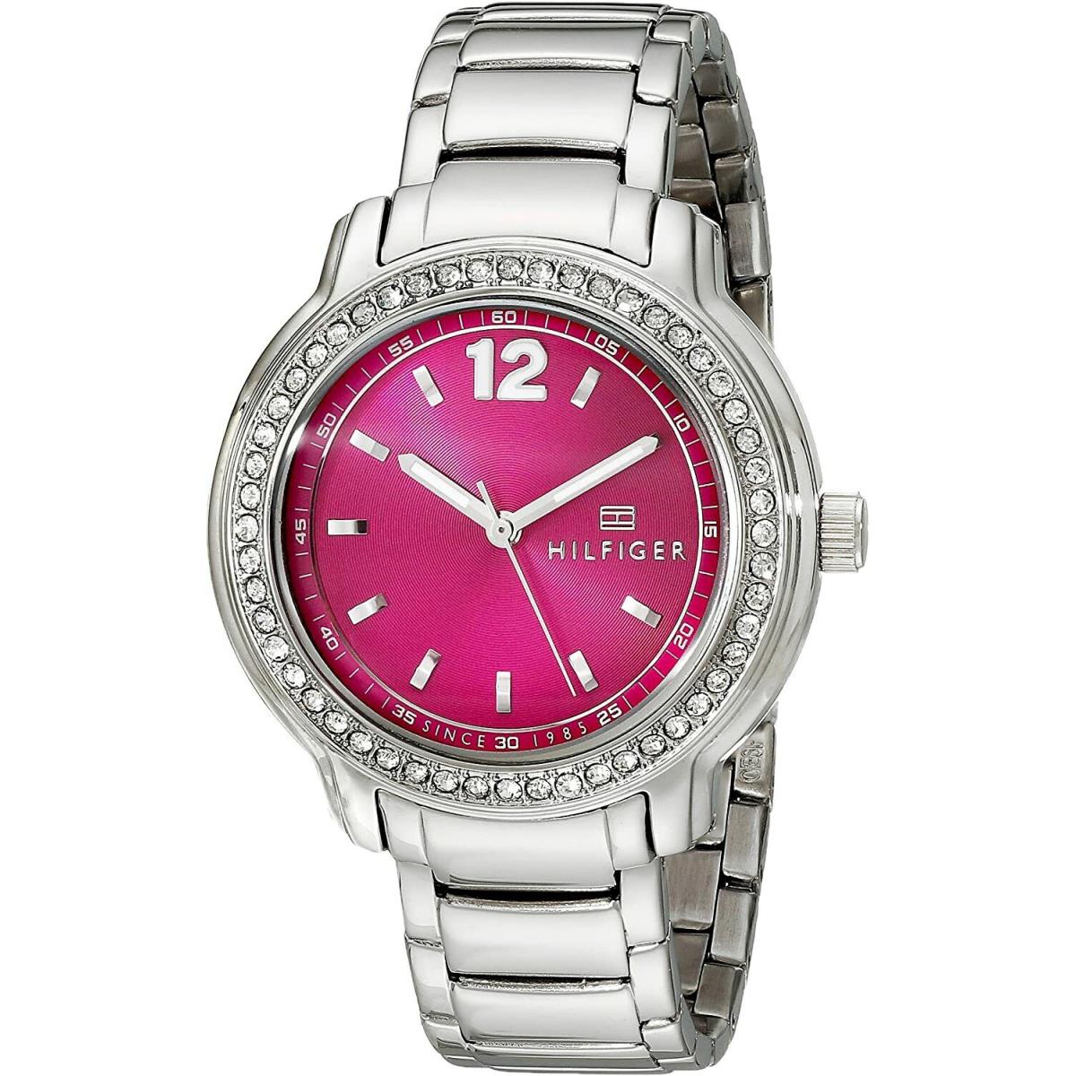 Tommy Hilfiger 1781501 Silver Tone Pink Dial Crystal Womens Dress Watch