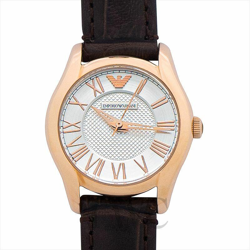 Emporio Armani AR9035L Rose Gold Tone White Dial Brown Leather Band Womens Watch