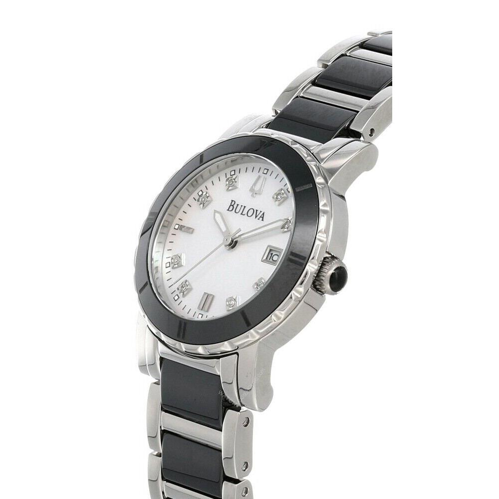 Bulova White Mop Dial 2-Tone Ceramic/ss Women`s Watch 98P122