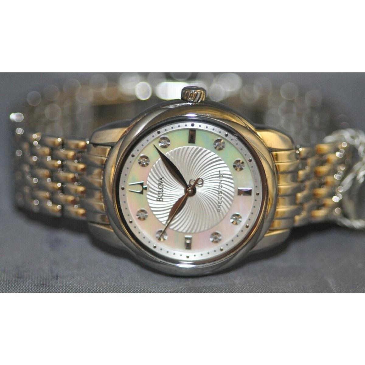 Bulova Lady Precisionist Brightwater Silver Mop Dial Diamond Steel Watch 96P125 - Dial: White, Band: Silver, Bezel: Silver