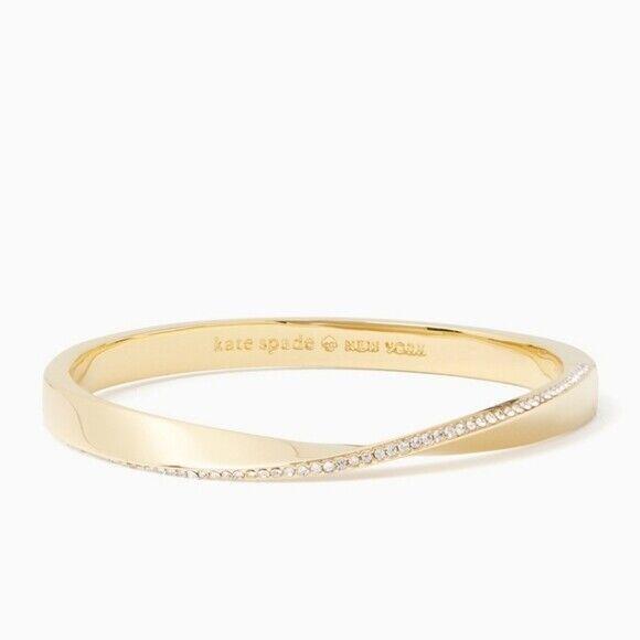 Kate Spade Do The Twist Yellow Gold Stainless Steel Bangle Bracelet Crystal Pave