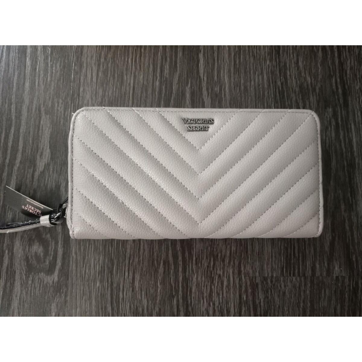 Victoria Secret Zip Around Wallet Grey Quilted Logo