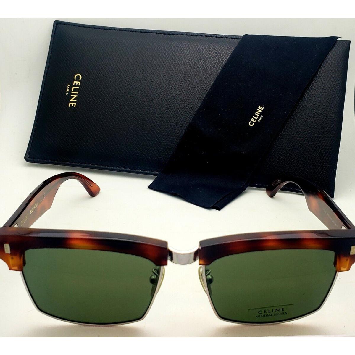 Celine Sunglasses CL40054U 18N 57-17 Tortoise Silver Frames Green Glass Lenses