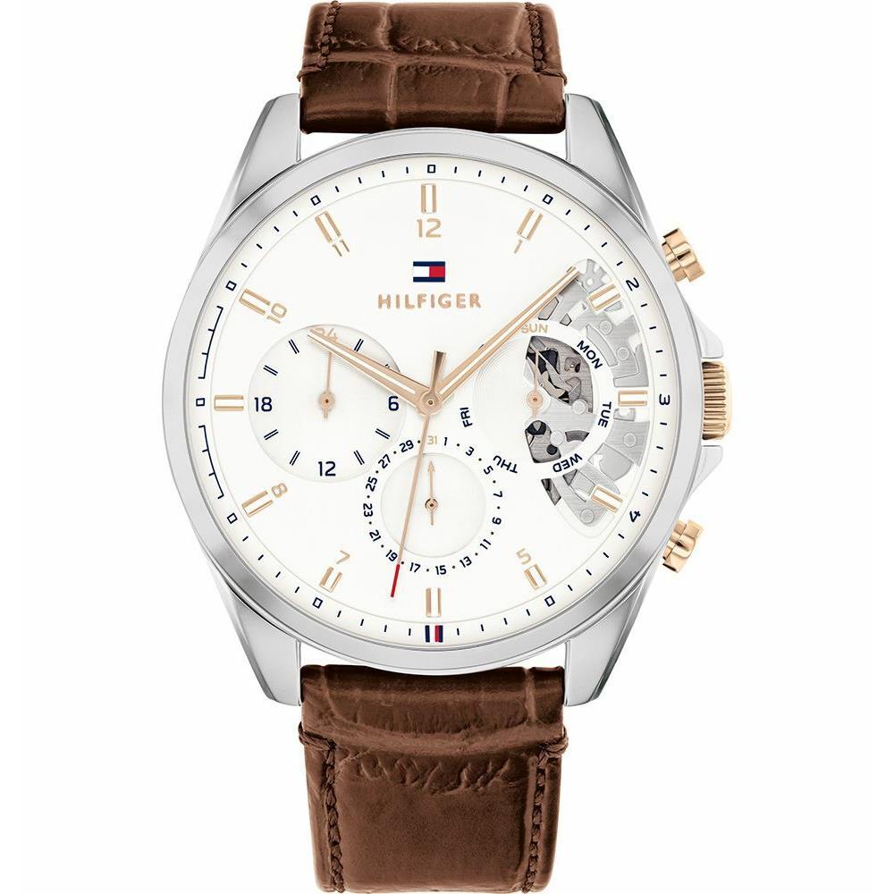 Tommy Hilfiger Brown Leather White Dial Day-date Baker Men s Watch - 1710450
