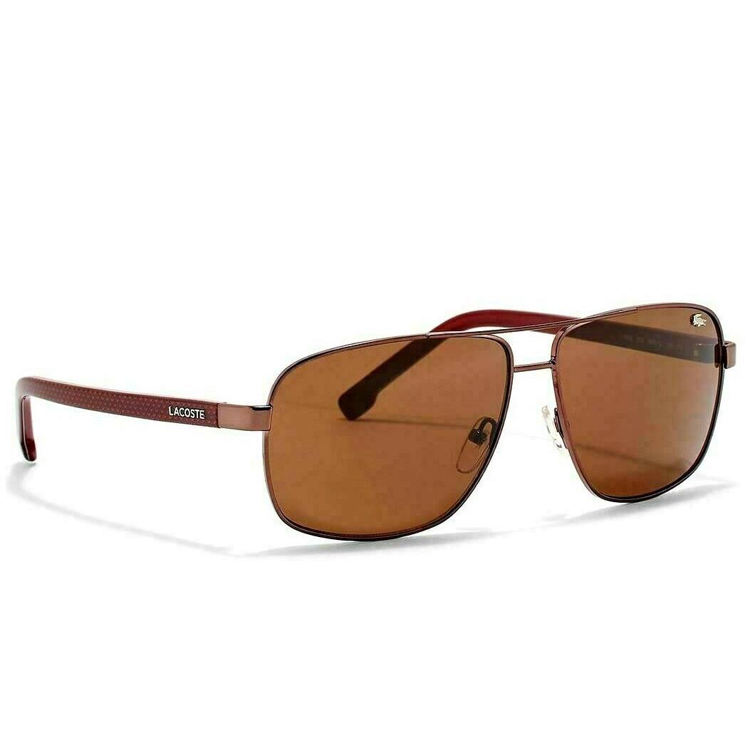 Lacoste L162s 210 61mm Shiny Brown Unisex Metal Pilot Square Sunglasses