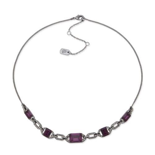 Lauren Ralph Lauren Hematite Tone Pave Purple Stone 16 Plus 3 Necklace 58a