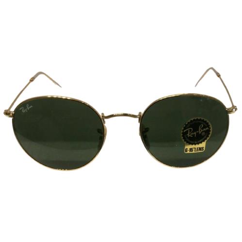 Ray Ban 0RB3447 Round Metal 001 Arista Sunglasses - Arista Frame, Crystal green Lens