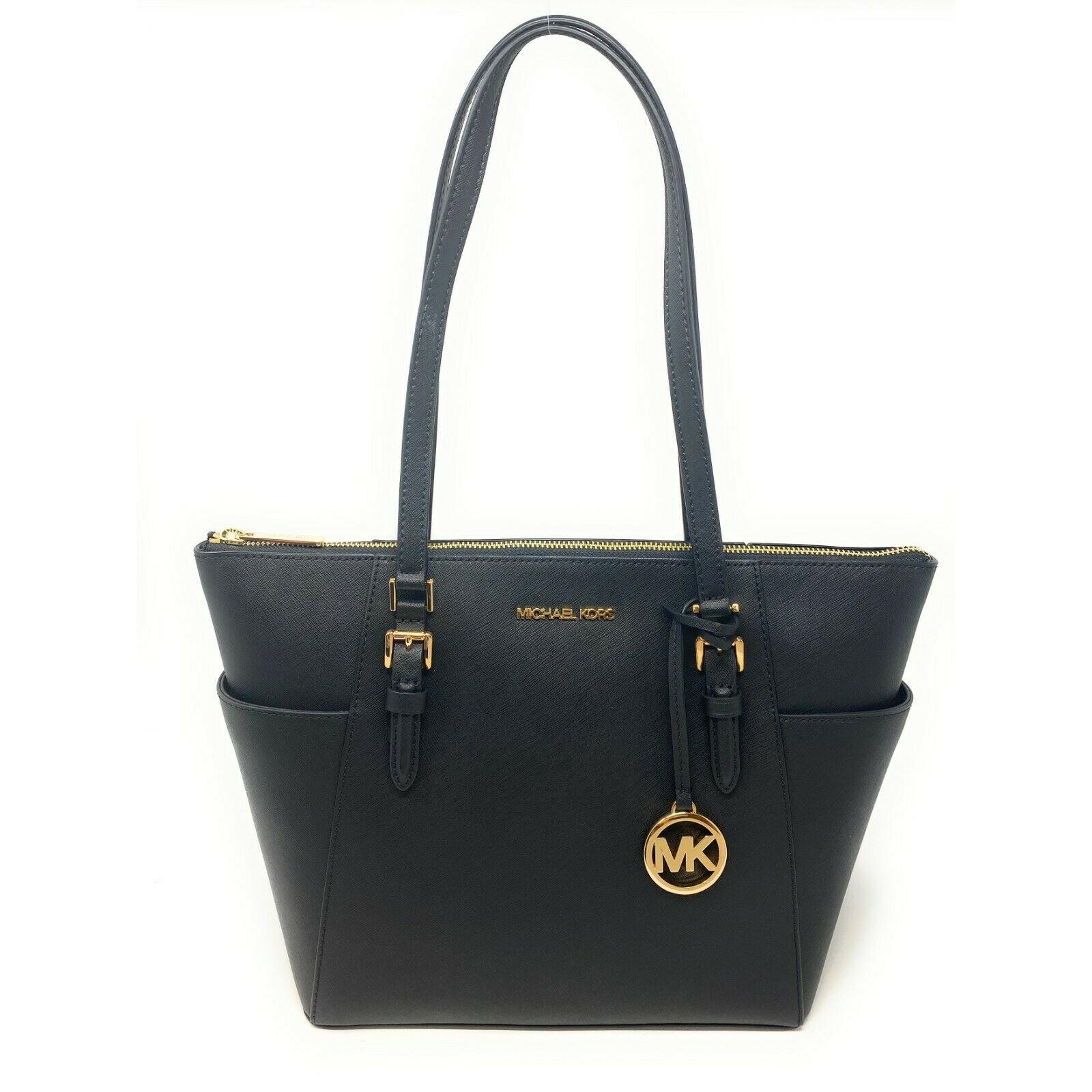 Michael Kors Charlotte Large Top Zip Tote Shoulder Bag Handbag Black/Gold Tone