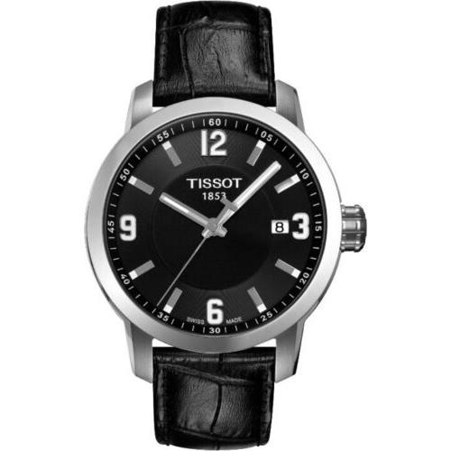 Tissot Men`s Prc 200 Black Dial Black Leather Strap Watch T055.410.16.057 - Black Face, Black Dial, Black Band