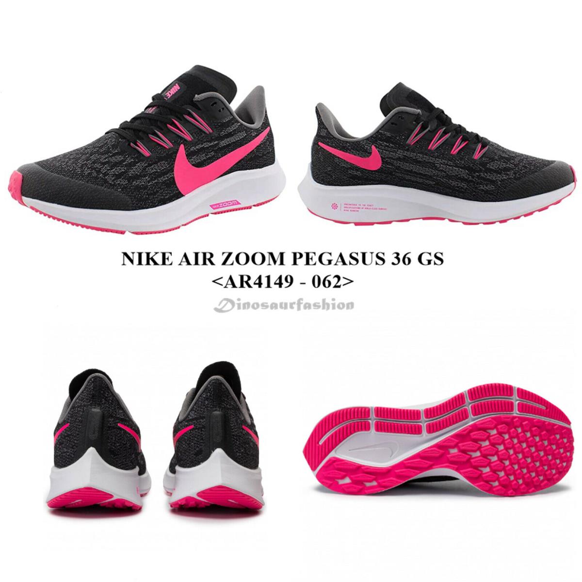 Nike Air Zoom Pegasus 36 GS <AR4149 - 062> Young Running/casual Shoe`s - BLACK/HYPER PINK-GUNSMOKE