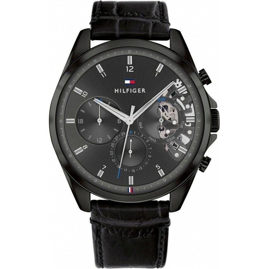 Tommy Hilfiger Black Leather Black Dial Day-date Baker Men s Watch 1710452