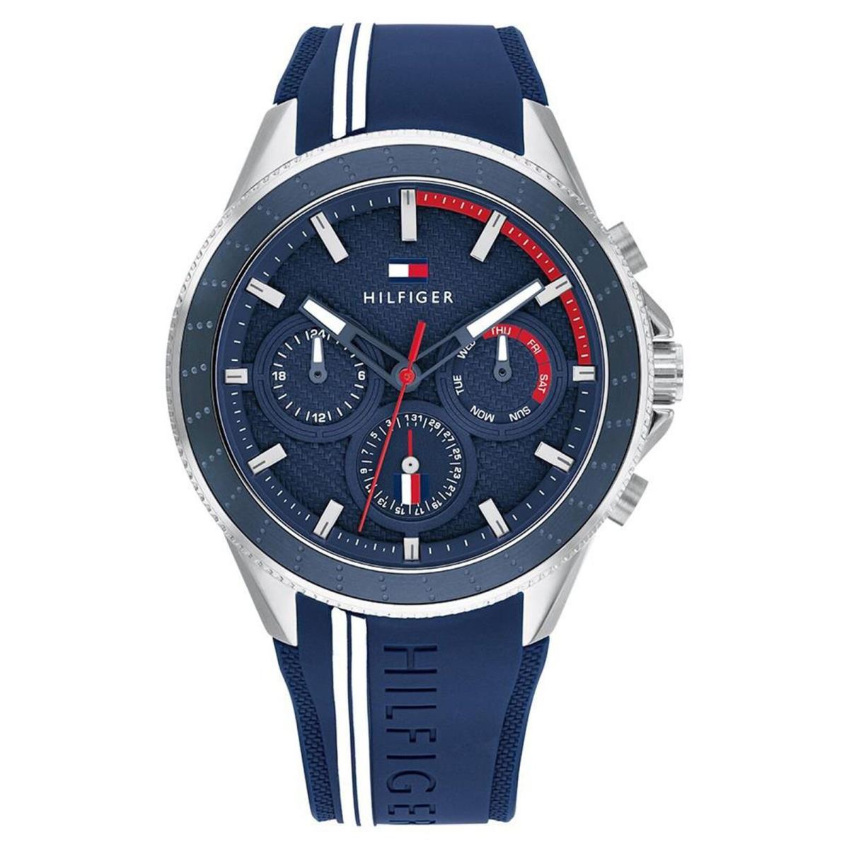 Tommy Hilfiger 1791859 Men`s Aiden Multifunction Blue Silicone Strap Watch 44mm