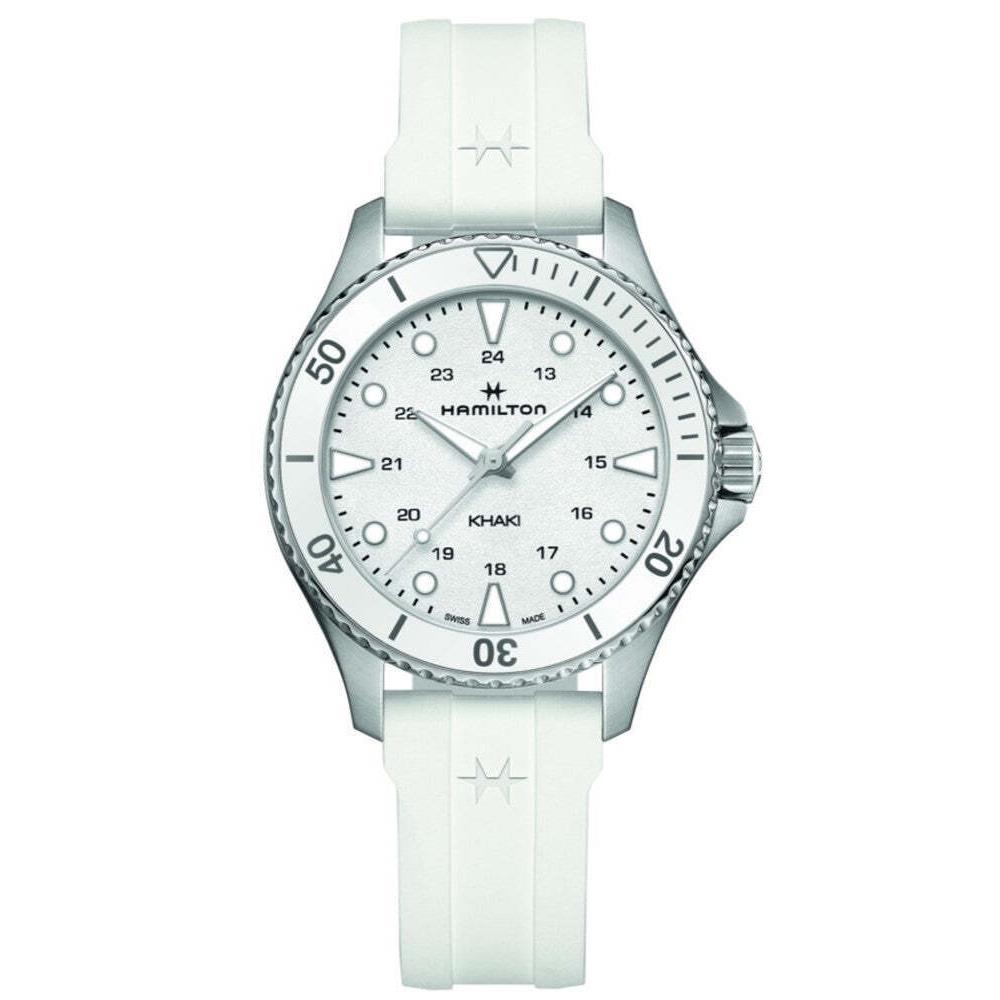 Hamilton Men`s Khaki Navy 37mm Quartz Watch H82221310 - Dial: White, Band: White, Other Dial: White