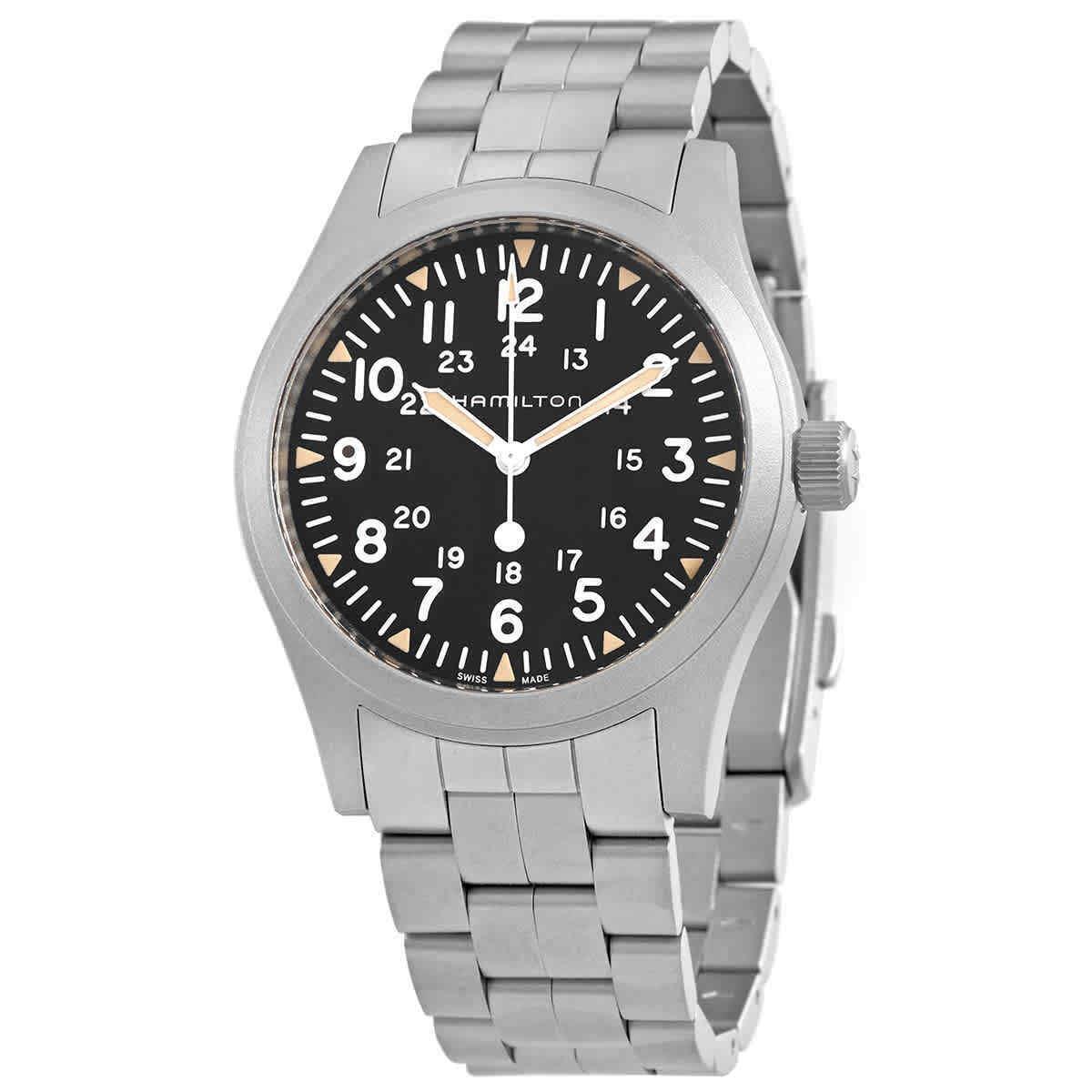 Hamilton Khaki Field Hand Wind Black Dial Men`s Watch H69529133 - Dial: Black, Band: Silver, Bezel: Silver