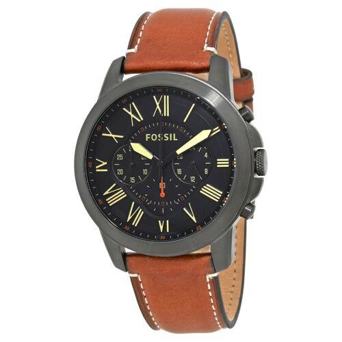 Fossil Grant Chronograph Black Dial Brown Leather Mens Watch FS5241