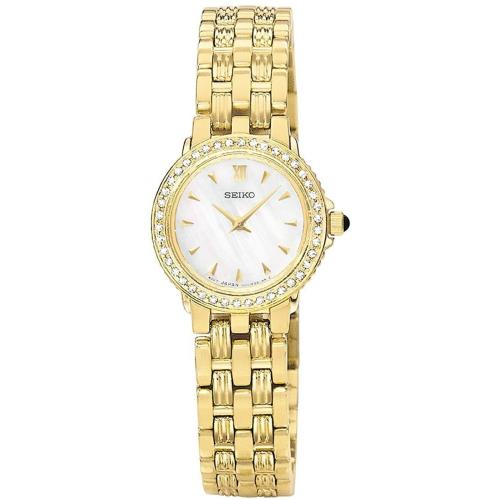 Seiko SUJC50 42 Diamonds Gold Tone White Mop Dial Sapphire Womens Dress Watch