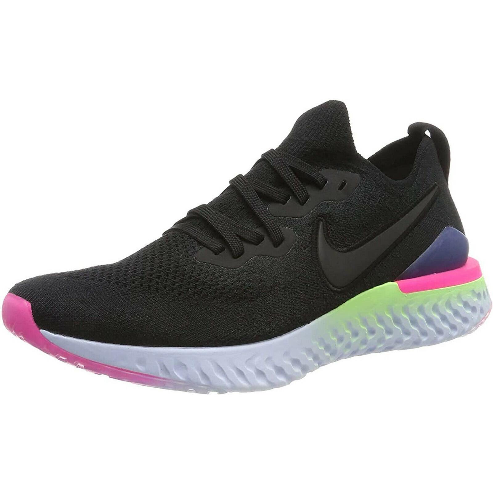 Nike Epic React Flyknit 2 Running Shoes sz 14 Black Sapphire Lime Blast Pink - Black