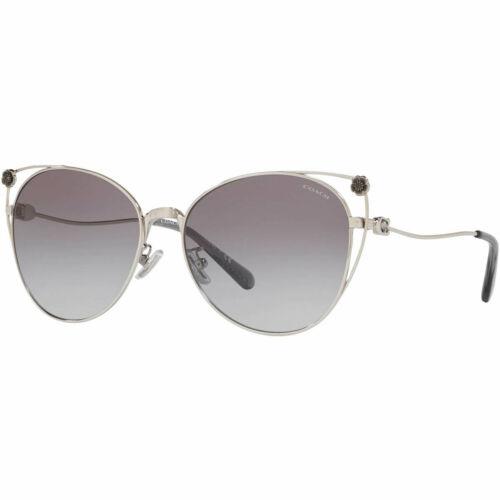 Coach Women`s Sunglasses Cat Eye Full Rim Shiny Silver Frame HC7096B-90011158