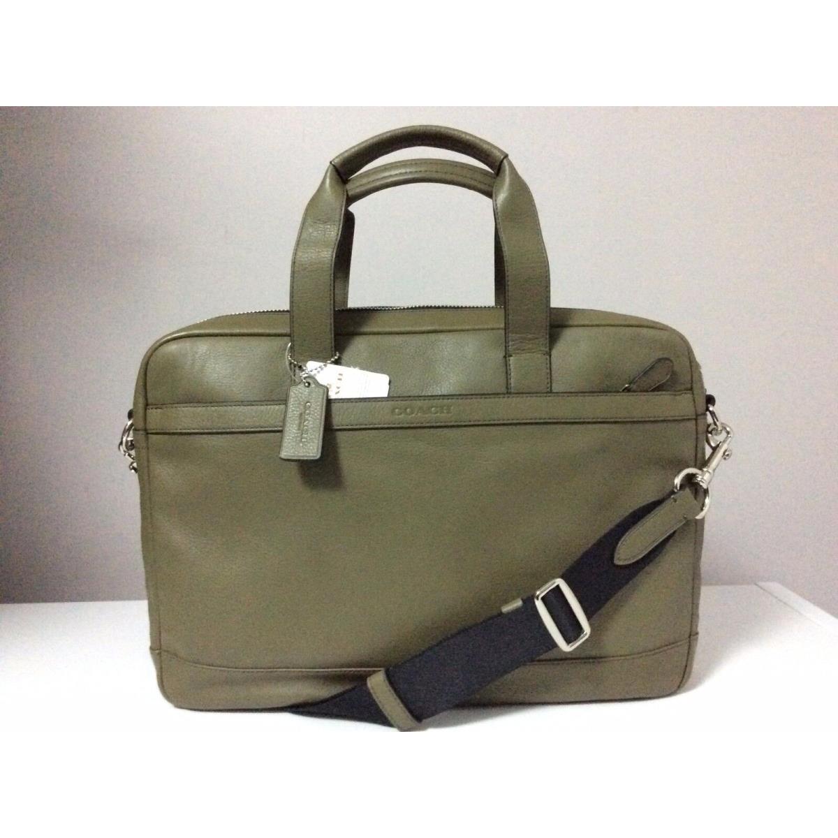 Coach Mens Hudson Surplus Green Smooth Leather Briefcase Bag F71561