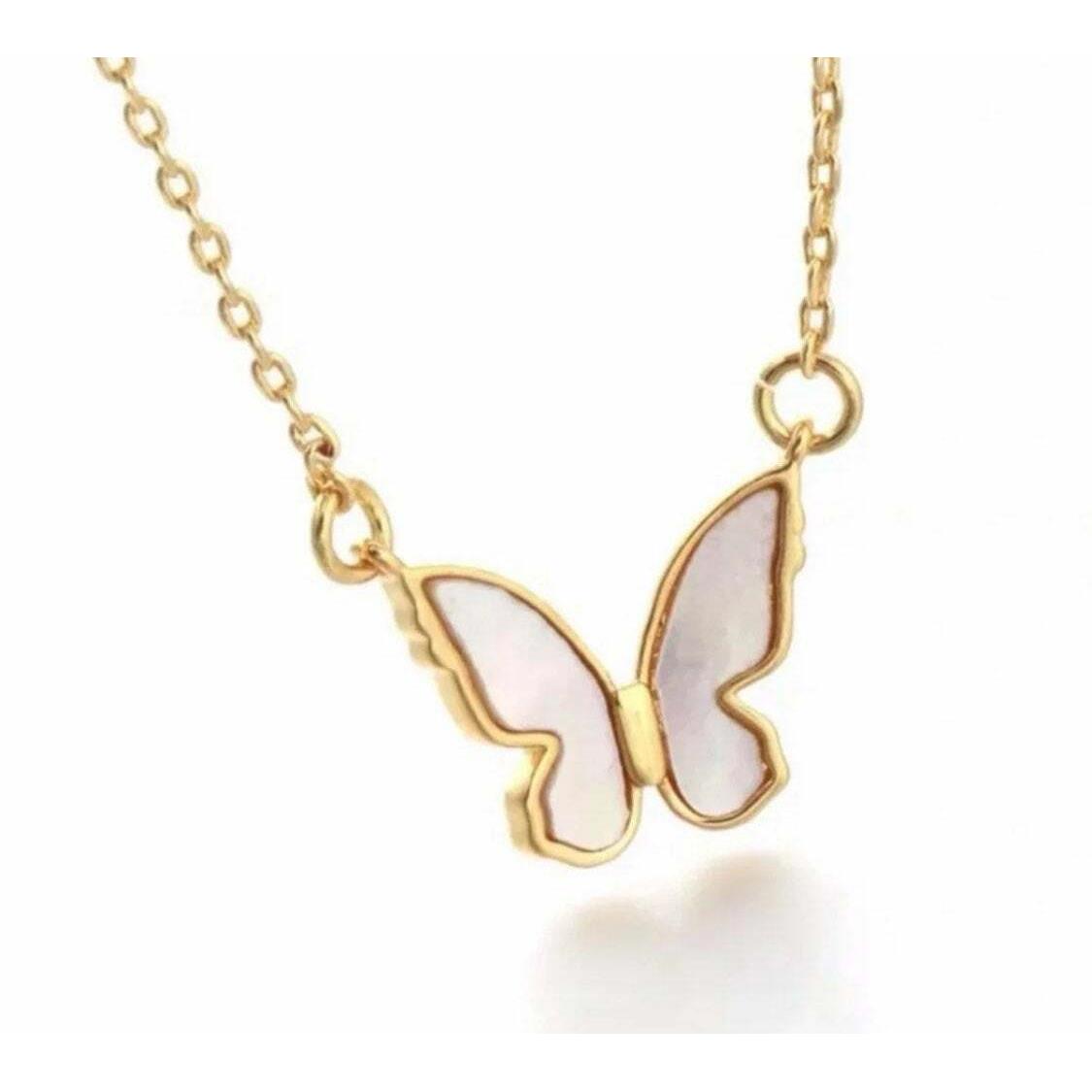 Kate Spade Yellow Gold S/ Steel Necklace Mother of Pearl Butterfly Pendant + Box