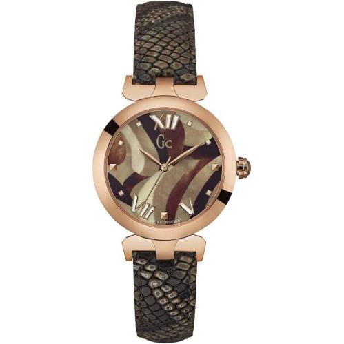 Guess Collection Women`s Lady Bell Rose Gold Watch Brown Snake Leather Y20002L1