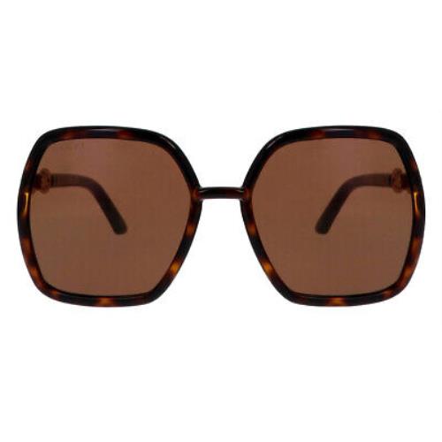 Gucci GG0890S Sunglasses Women Havana Geometric 55mm - Frame: Havana, Lens: Brown