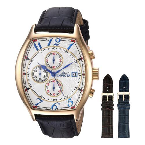 Invicta Lupah Specialty Men`s 43mm Classic Chronograph Watch Band Set 14330 - Dial: White, Band: Black, Bezel: Gold
