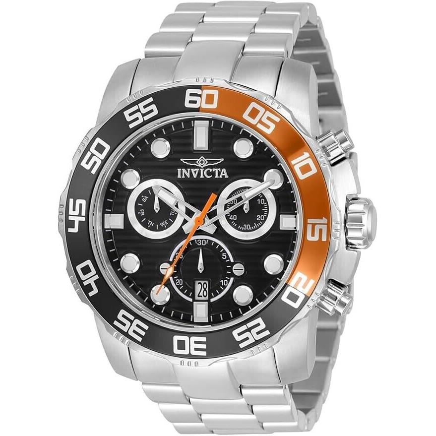 Invicta Men`s 50mm Pro Diver Scuba Quartz Black Dial Chronograph Watch - Dial: Black, Band: Steel, Bezel: Silver, Black