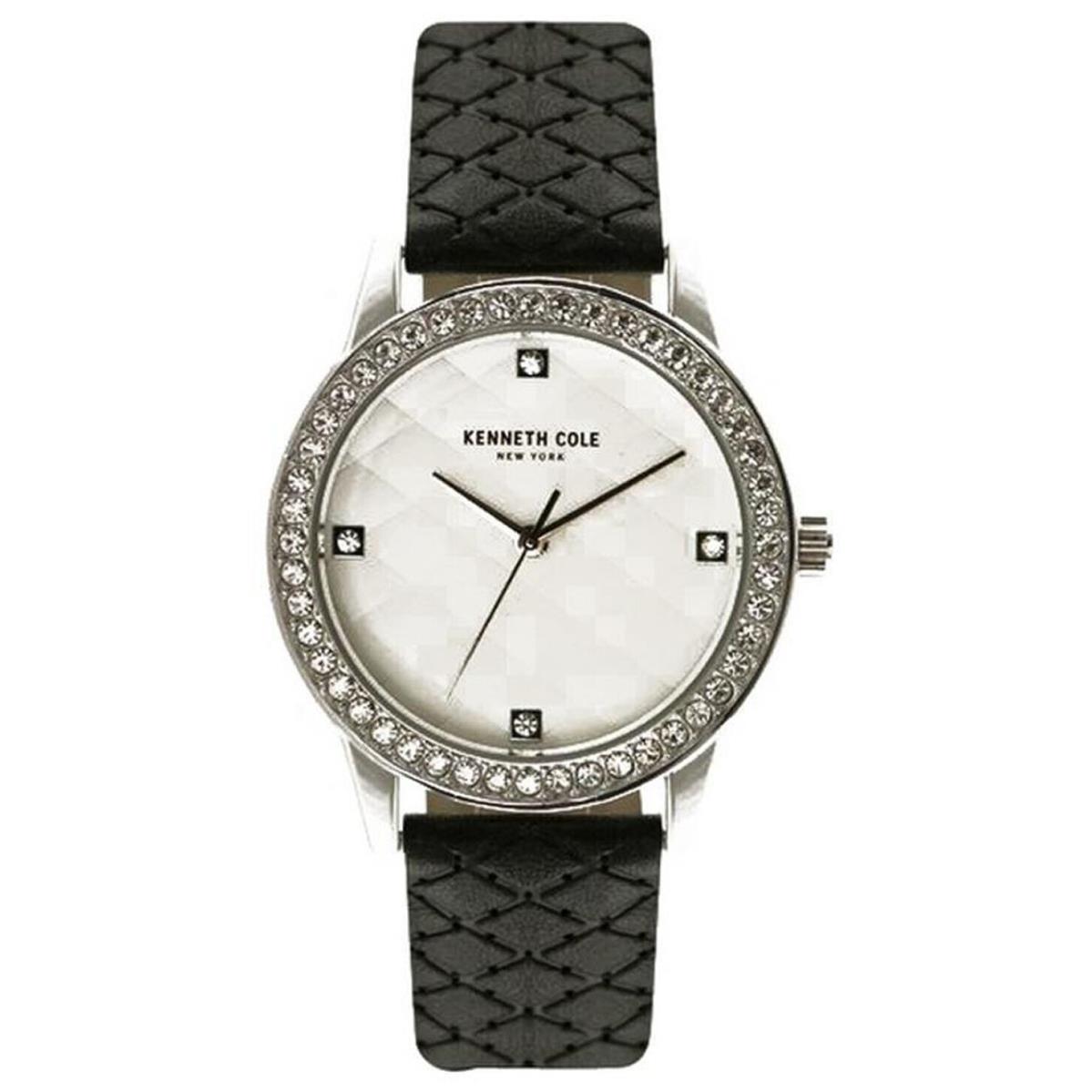 Kenneth Cole KCC0060002 White Quilted Dial Black Leather Strap Women`s Watch