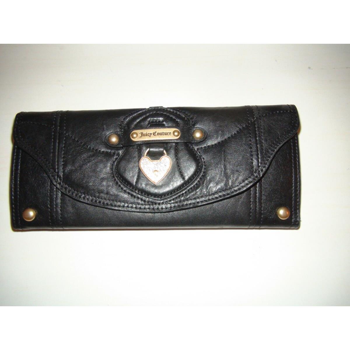 Juicy Couture Black Leather Elongated Clutch Pave Heart Wallet