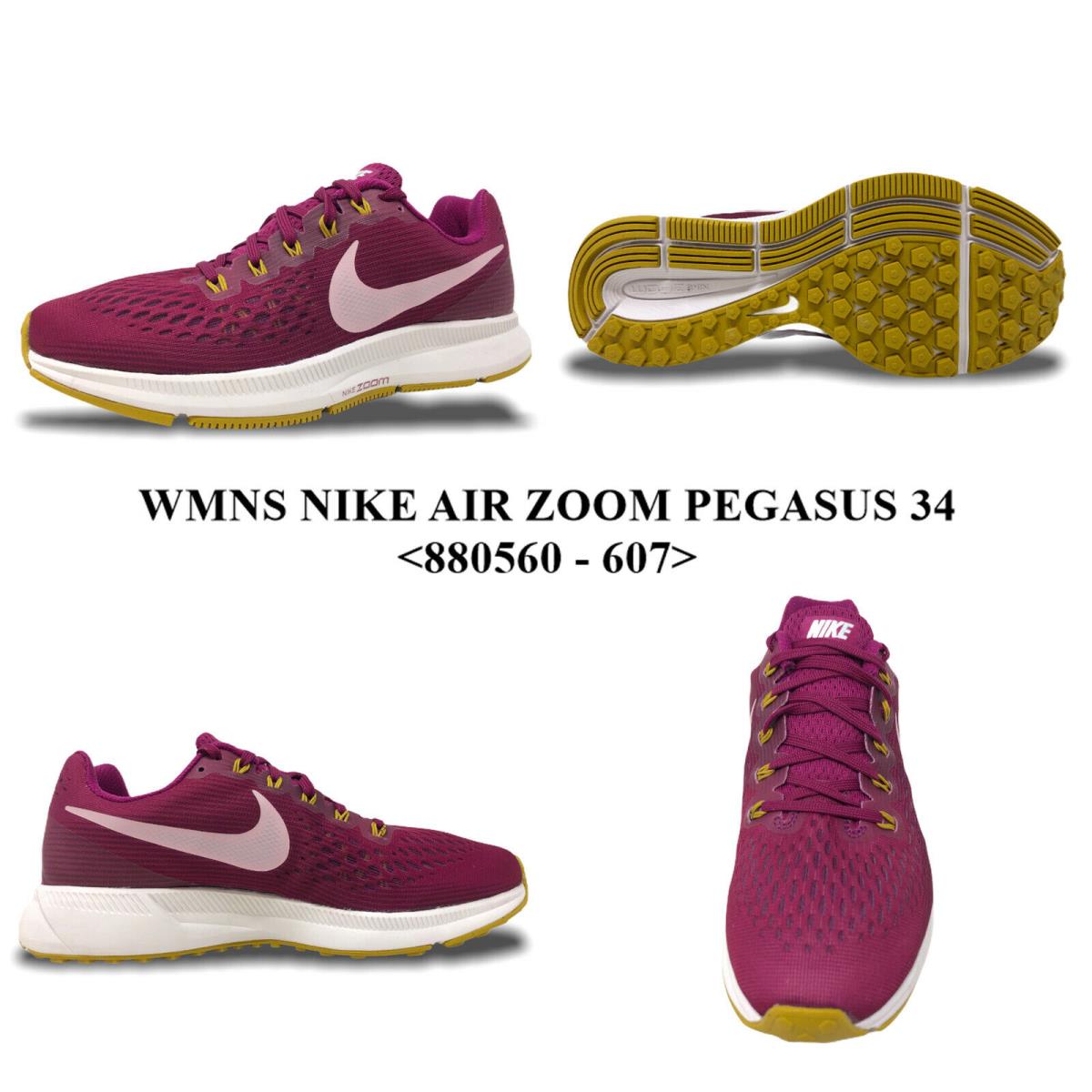 Women`s Nike Air Zoom Pegasus 34 <880560 - 607> Running/casual Shoe.new with Box - TRUE BERRY/PLUM CHALK