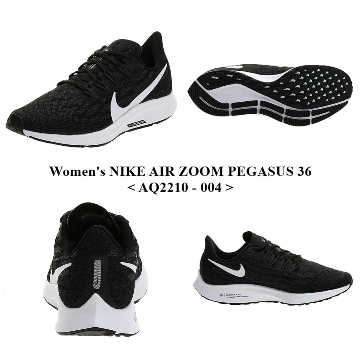 Women`s Nike Air Zoom Pegasus 36 <AQ2210 - 004> Running/casual Shoe.new with Box - BLACK / WHITE-THUNDER GREY