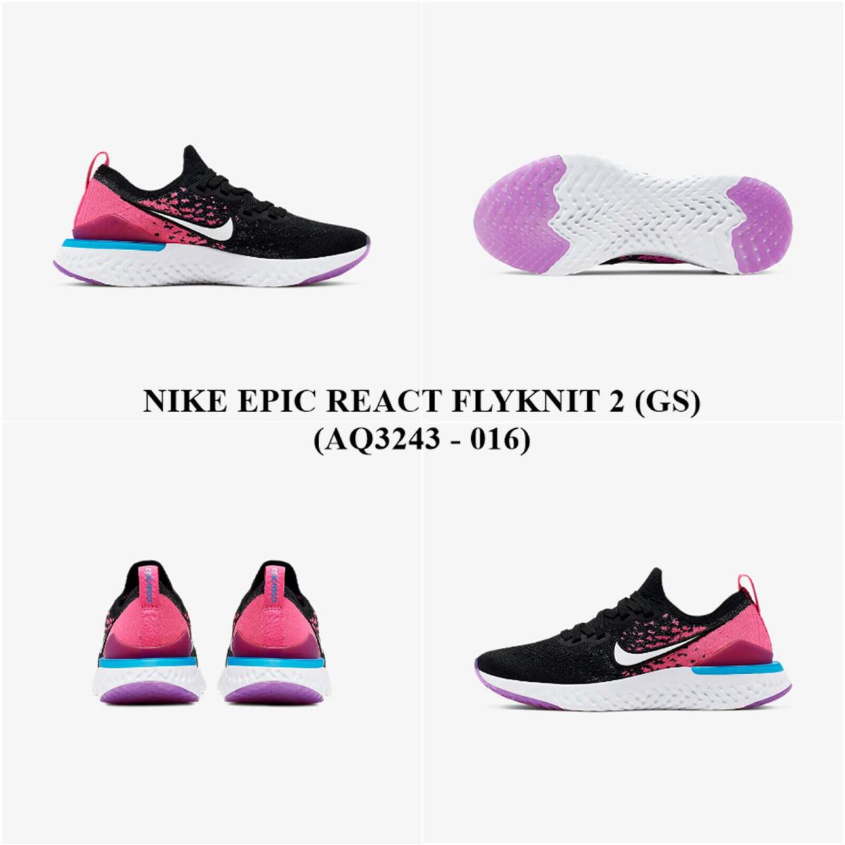 Nike Epic React Flyknit 2 GS <AQ3243 - 016> Women`s Running/casual Shoes - BLACK/WHITE-PINK BLAST
