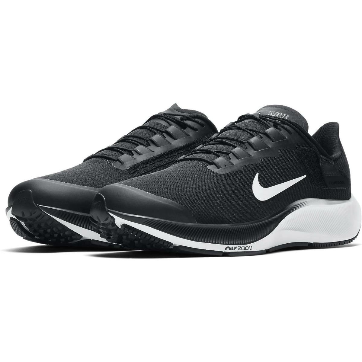 Nike Air Zoom Pegasus 37 Flyease 4E Mens Running Shoes Black CK8446 003 Sz 7.5 Black/White-Smoke Grey