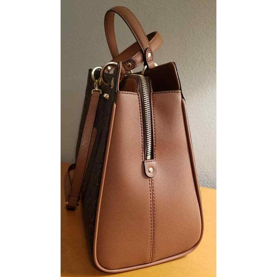 Calvin Klein Monogram Color Brown Satchel Khaki Crossbody Purse Bag