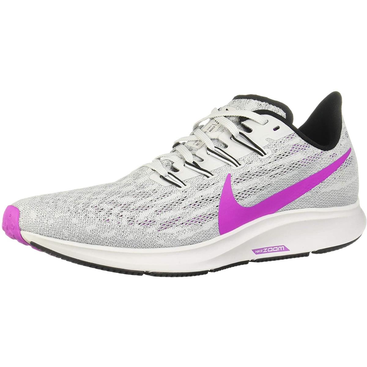 Nike Men`s Air Zoom Pegasus 36 Running Shoes - Pure Platinum/Hyper Violet/Cool Grey