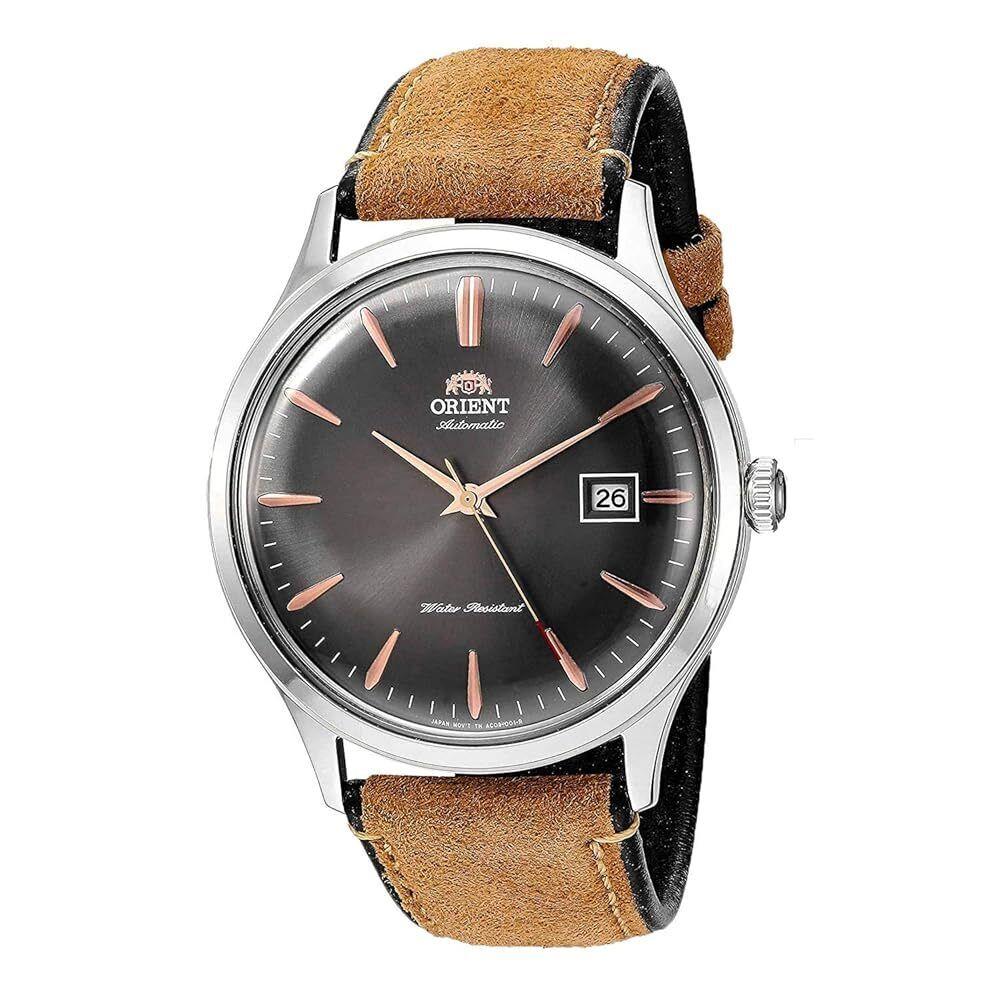 Orient Men`s Bambino Version 4 Automatic Gray Dial 42mm Watch - Dial: Gray, Band: Brown, Bezel: Silver