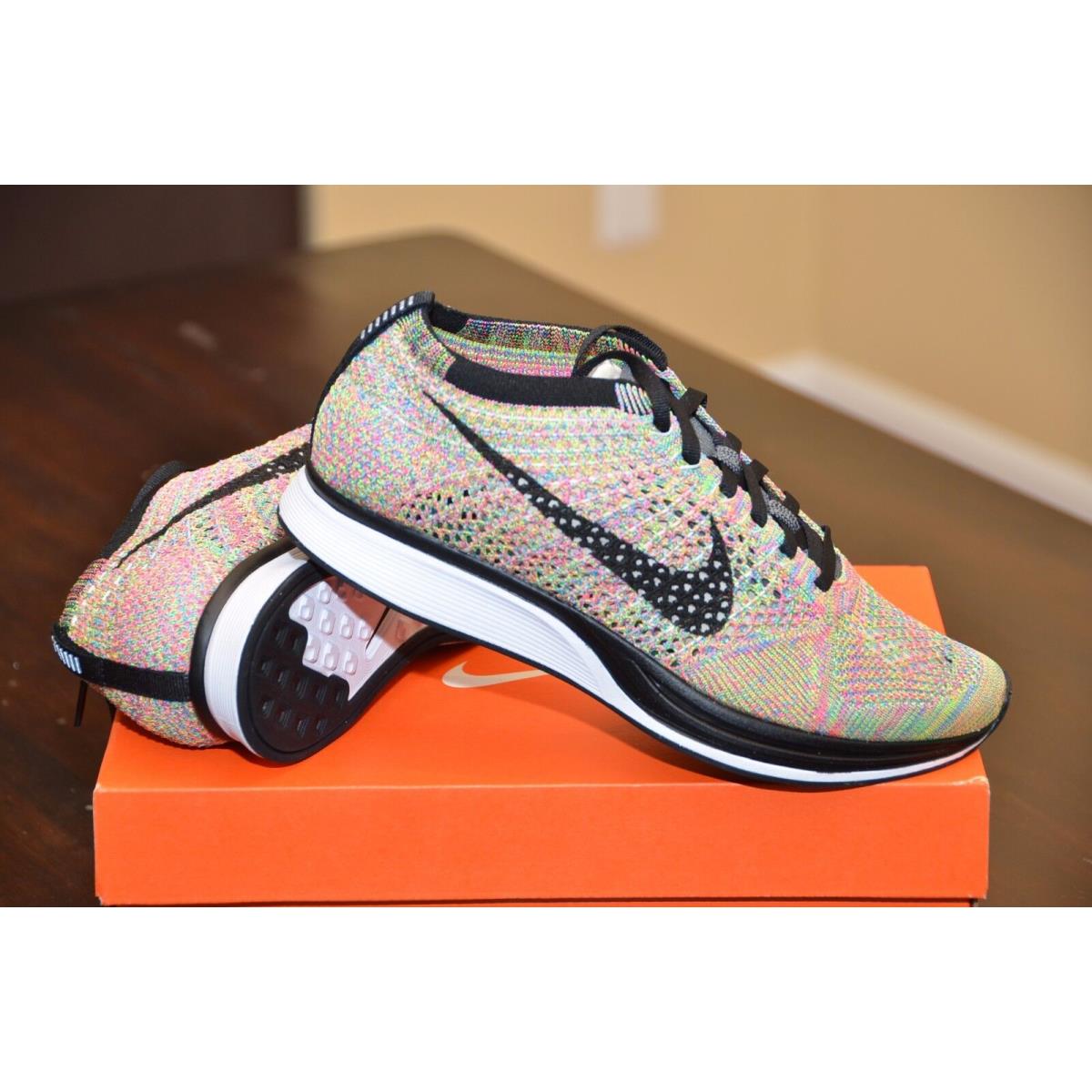 Nike Flyknit Racer Multicolor Dark Grey/blk BL Glow Pink 526628 004 Running Shoe