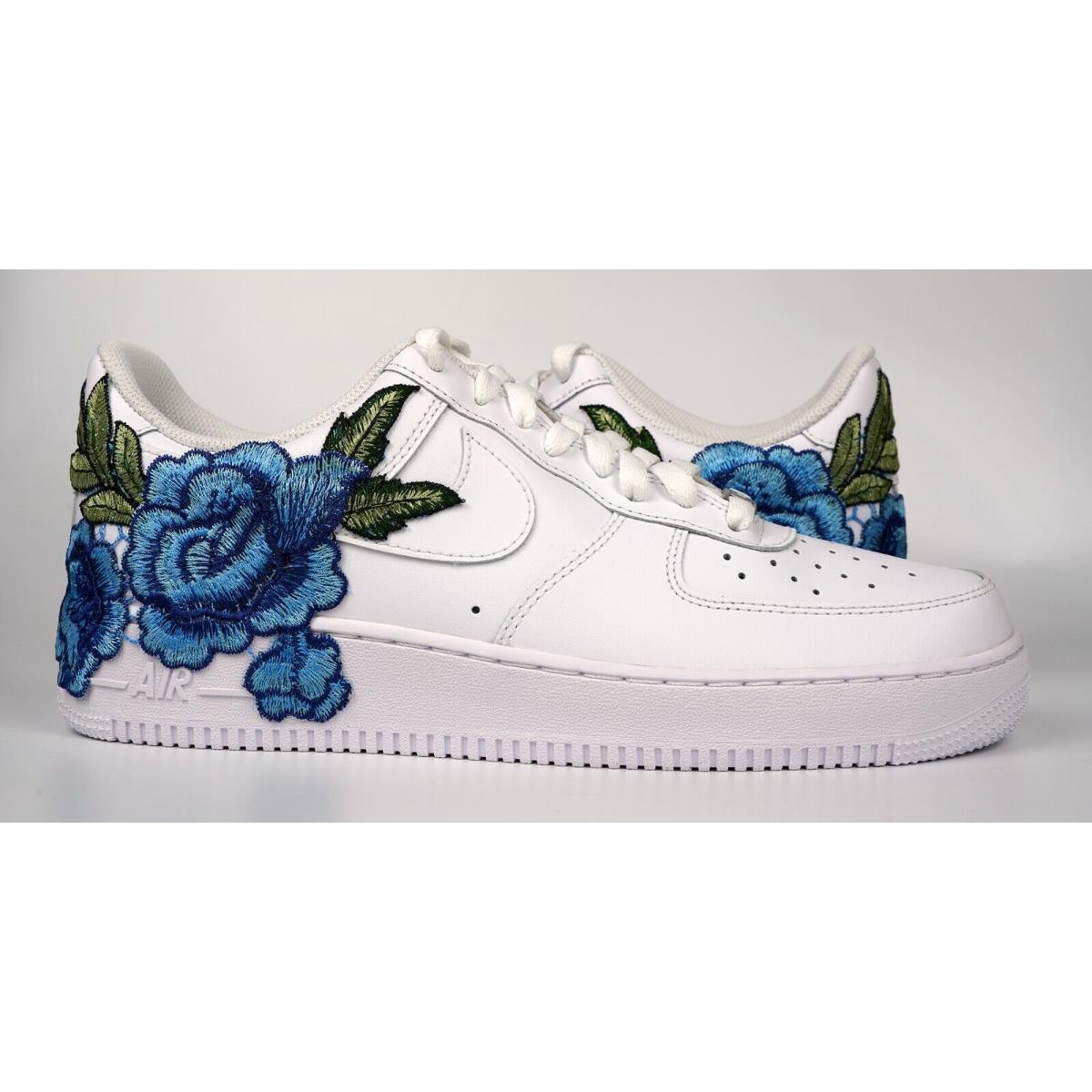 Nike Air Force 1 Low Blue Rose Flower Floral White Custom Mens Shoes All | 883212073433 - Nike shoes Air Force - White , White Manufacturer | SporTipTop