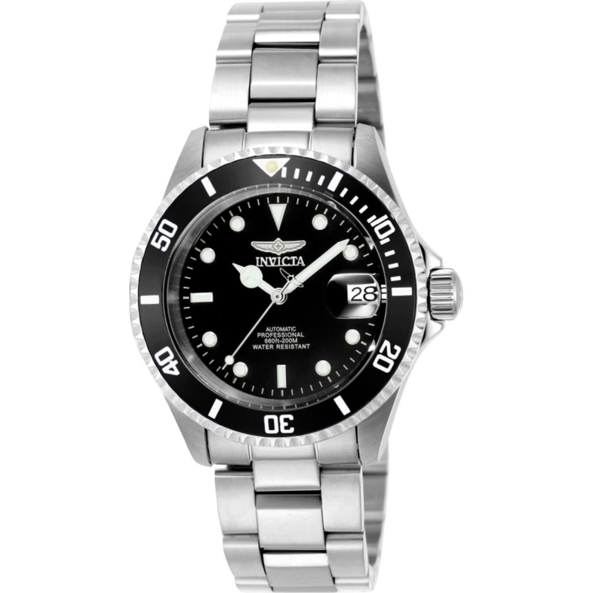 Invicta Men`s Watch Pro Diver Automatic Black Dial Silver Steel Bracelet 9937OB