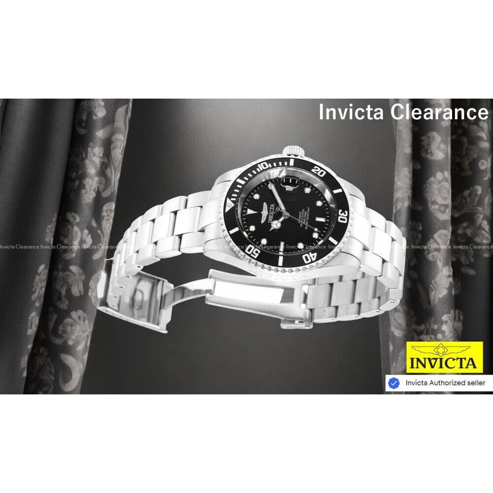 Invicta Men`s Pro Driver Automatic Black Dial Stainless Steel 40mm Swiss Watch - Dial: Black, Band: Silver, Bezel: Black