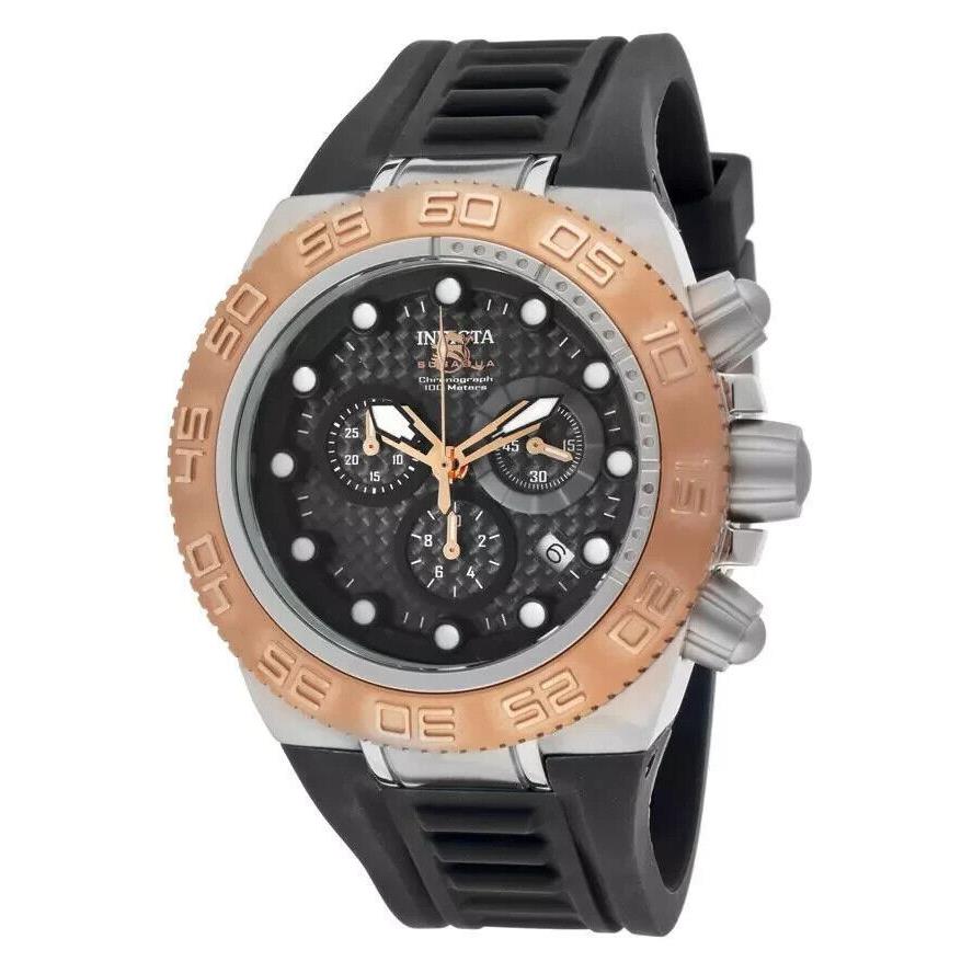 Invicta 10860 Subaqua Sport Chronograph Polyurethane Strap Quartz Watch - Dial: Black, Band: Black, Bezel: Rose Gold