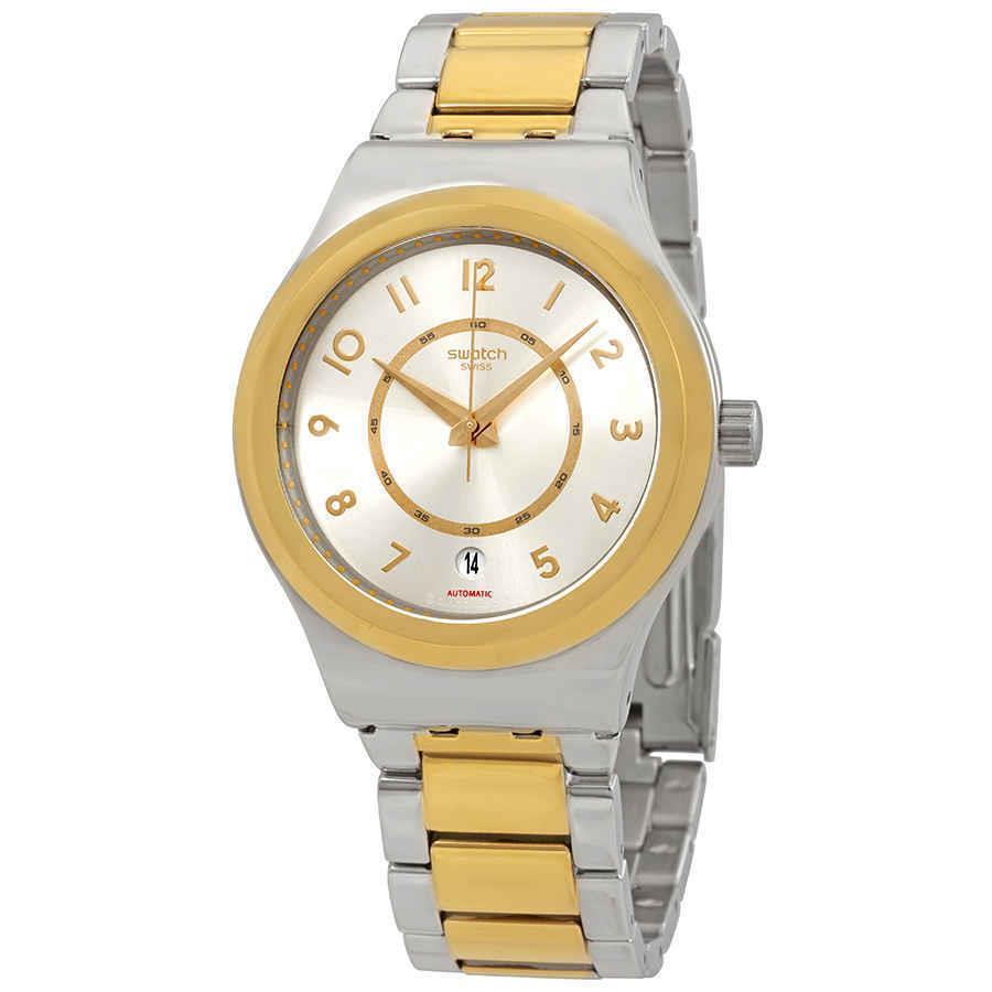 Swatch Irony Sistem Nugget Automatic Gold Dial Men`s Watch YIS410G - Dial: Gold-tone, Band: Two-tone (Silver-tone and Gold-tone), Bezel: Silver-tone