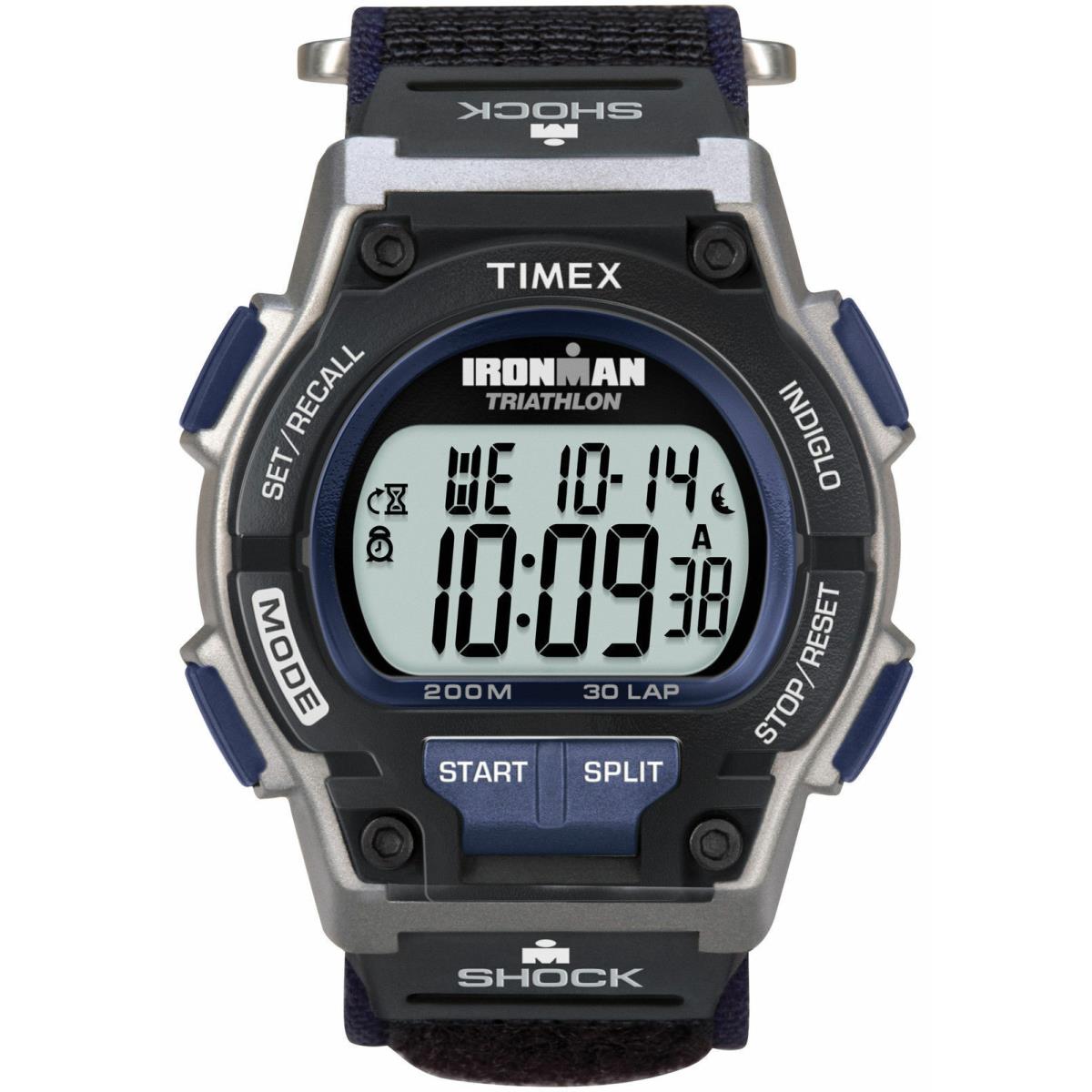 Timex T5K198 Ironman Triathlon 30-Lap Nylon Watch Shock Indiglo Alarm - Blue Band, Black Bezel