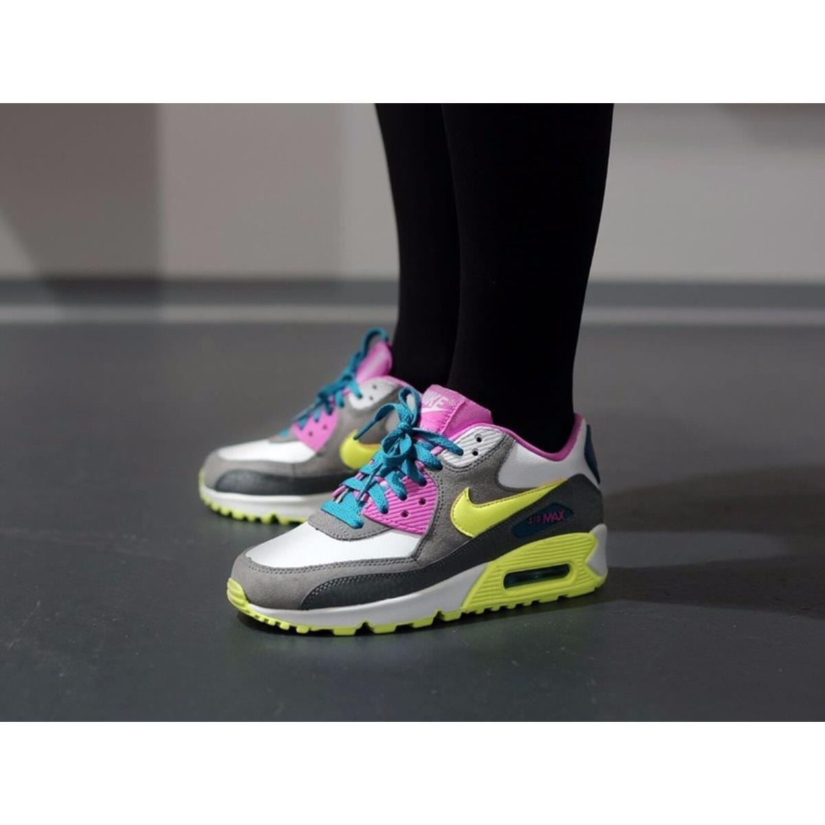 Nike Air Max 90 GS Youth Shoe Sz 345017-119 White/volt Ice-green Abyss-grey | 883212060204 - Nike shoes Air Max - Grey | SporTipTop