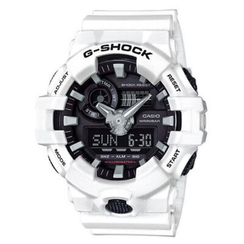 G-shock Casio GA700-7A White Men`s Sport Digital Analog Water Resistant Watch - Dial: Black, Band: White