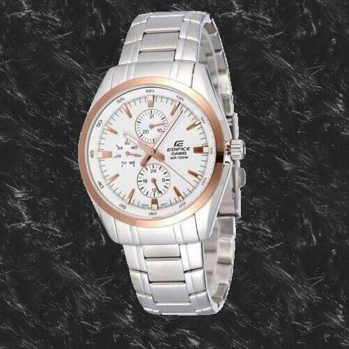 Casio EF-338DB-7A Men`s Edifice White Analog Watch Steel Multi-dials 100M WR